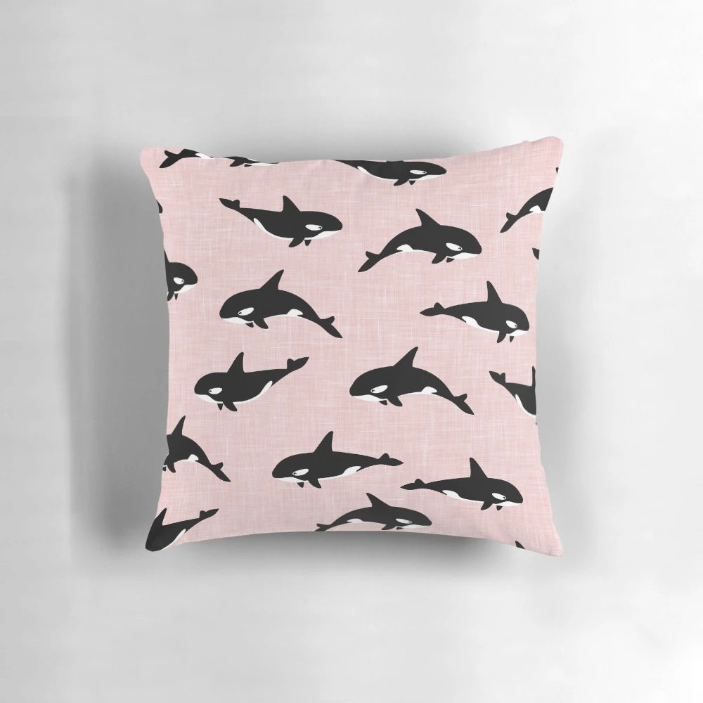 Orca killer whale decorative pillow with black and white striped design