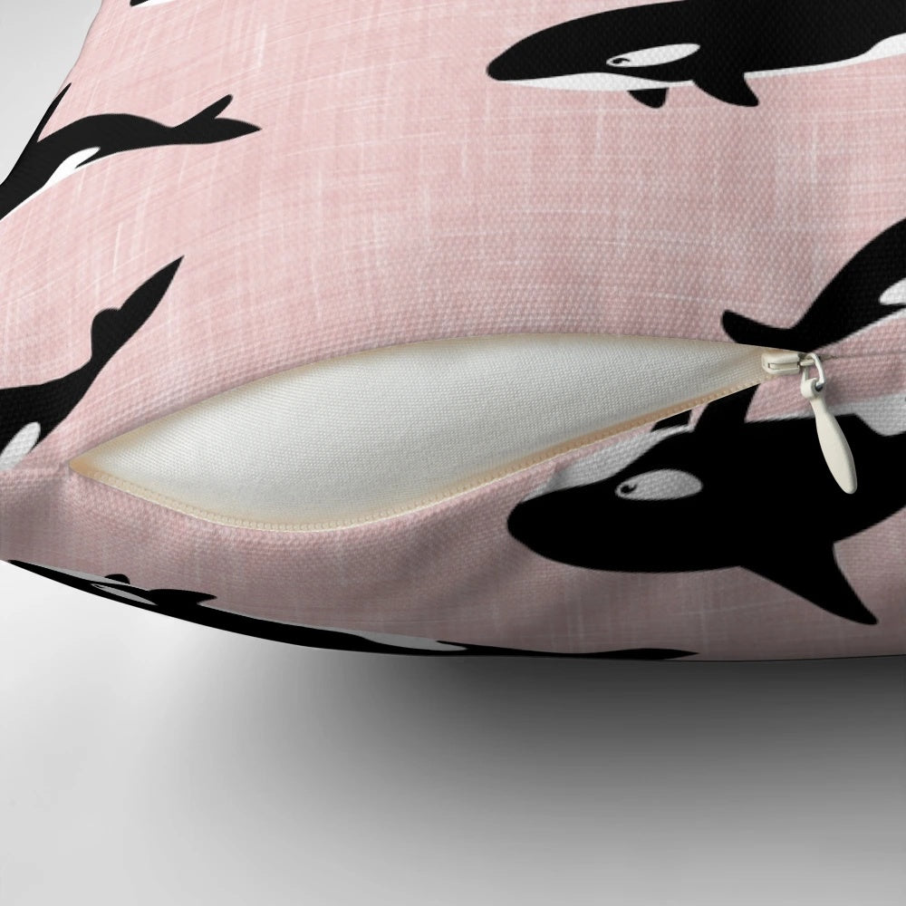 Orca killer whale decorative pillow with black and white striped design