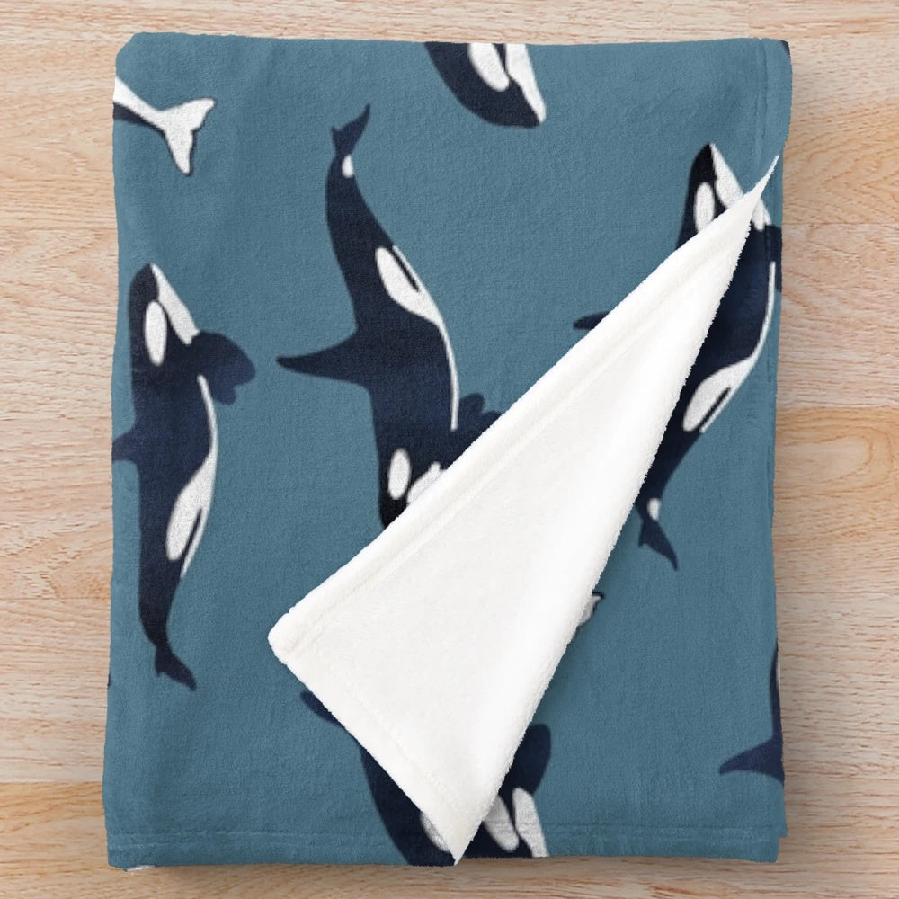Orca patterned plush blanket with a soft, cozy killer whale design