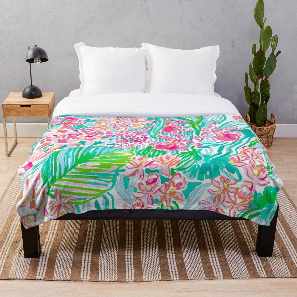 Orchid summer plush blanket with modern geometric pattern