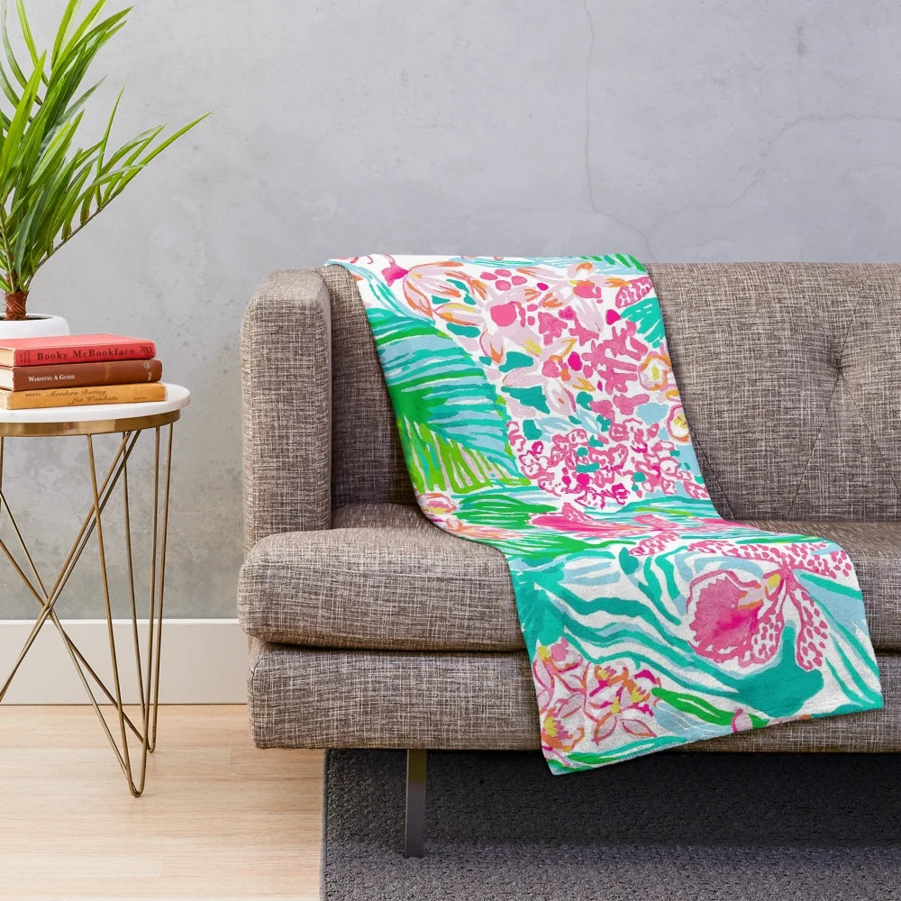 Orchid summer plush blanket with modern geometric pattern