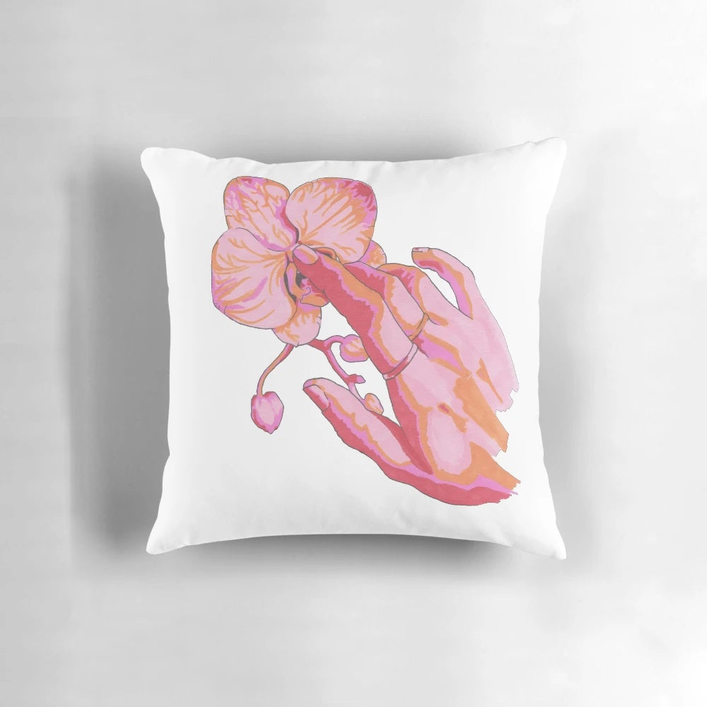 Soft, pink orchid-shaped pillow for intimate pleasure