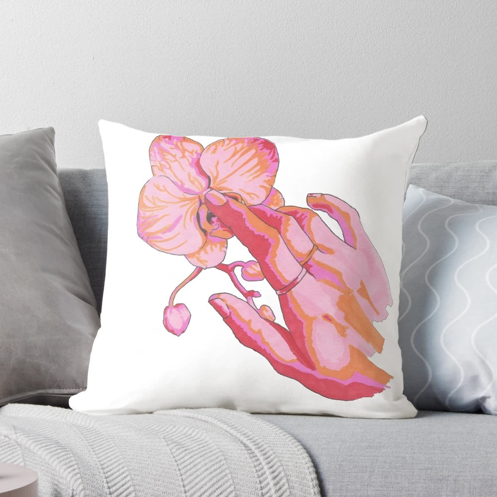 Soft, pink orchid-shaped pillow for intimate pleasure