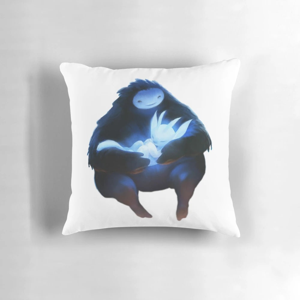 Ori and the Blind Forest art Pillow featuring the main character Ori and the forest environment from the video game