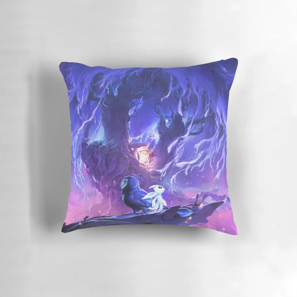 Ori and the Will of the Wisps Pillow featuring the character Ori in a beautiful, light burst design.