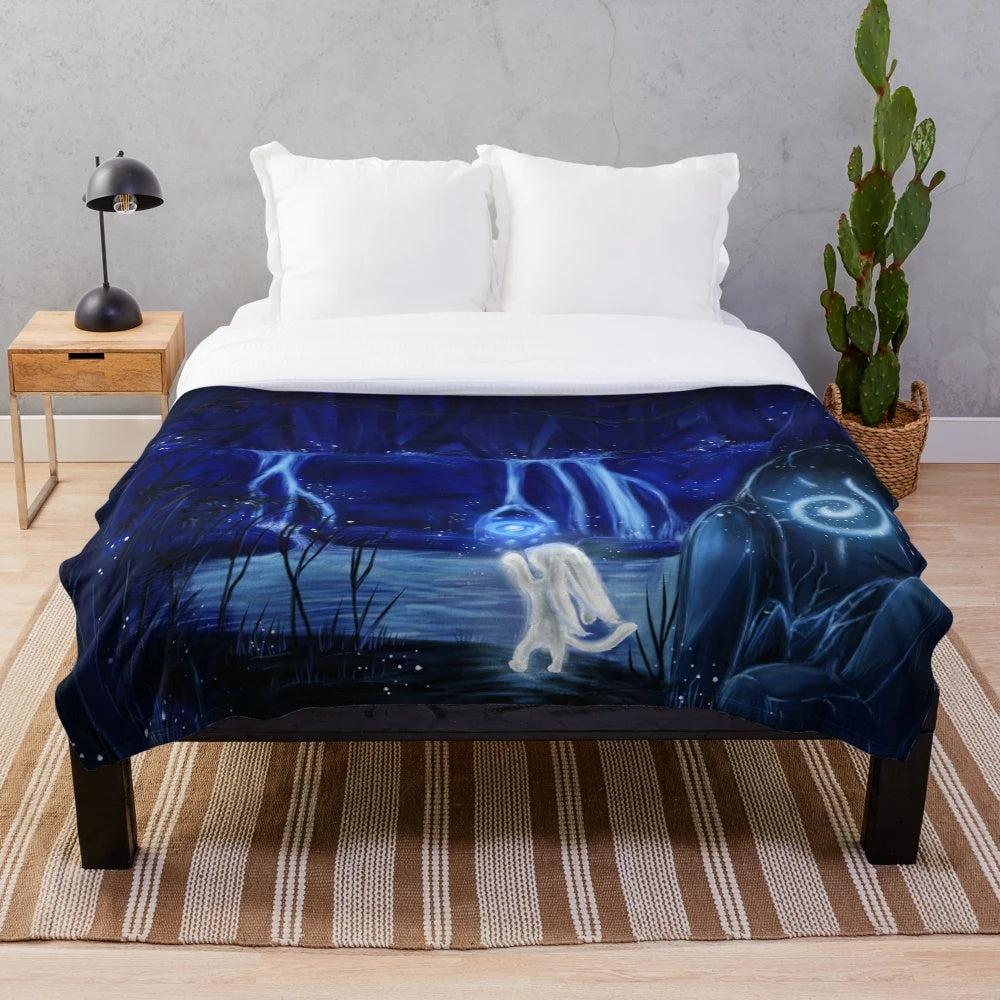 Ori and the Will of the Wisps inspired plush blanket featuring cute forest characters