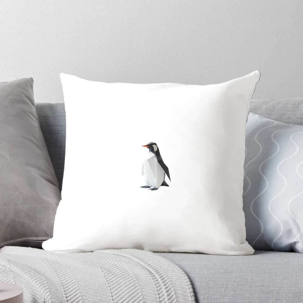 Soft, white and black origami penguin plush pillow for winter home decor