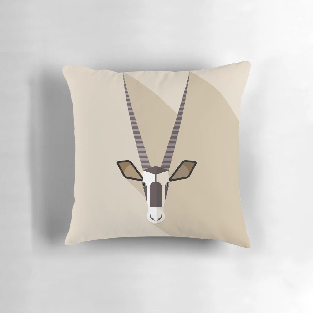 Oryx Pillow featuring a minimalist animal portrait design in a modern wildlife art series