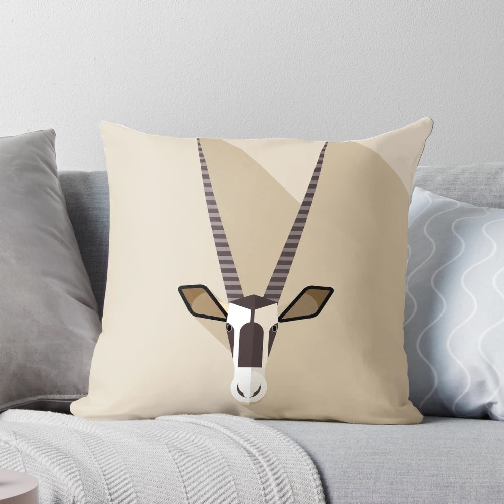 Oryx Pillow featuring a minimalist animal portrait design in a modern wildlife art series