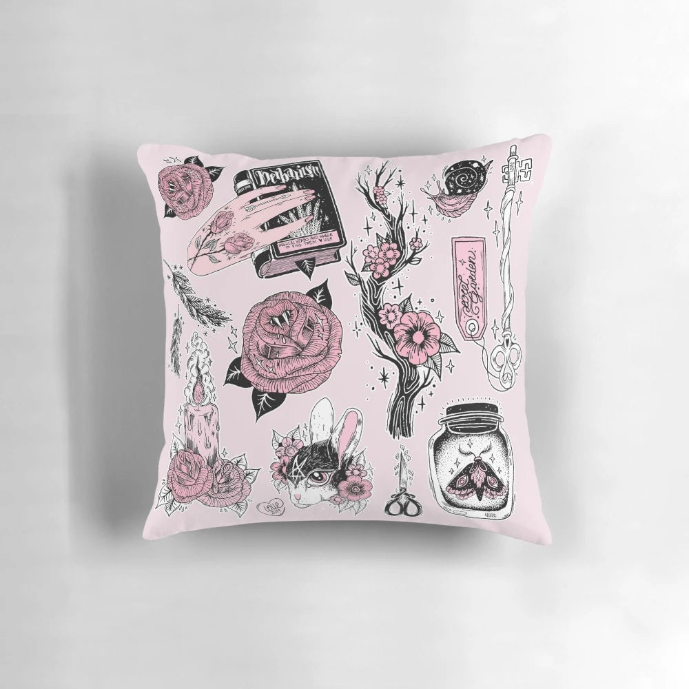 Ostara Pillow featuring a spring equinox design with floral and nature elements