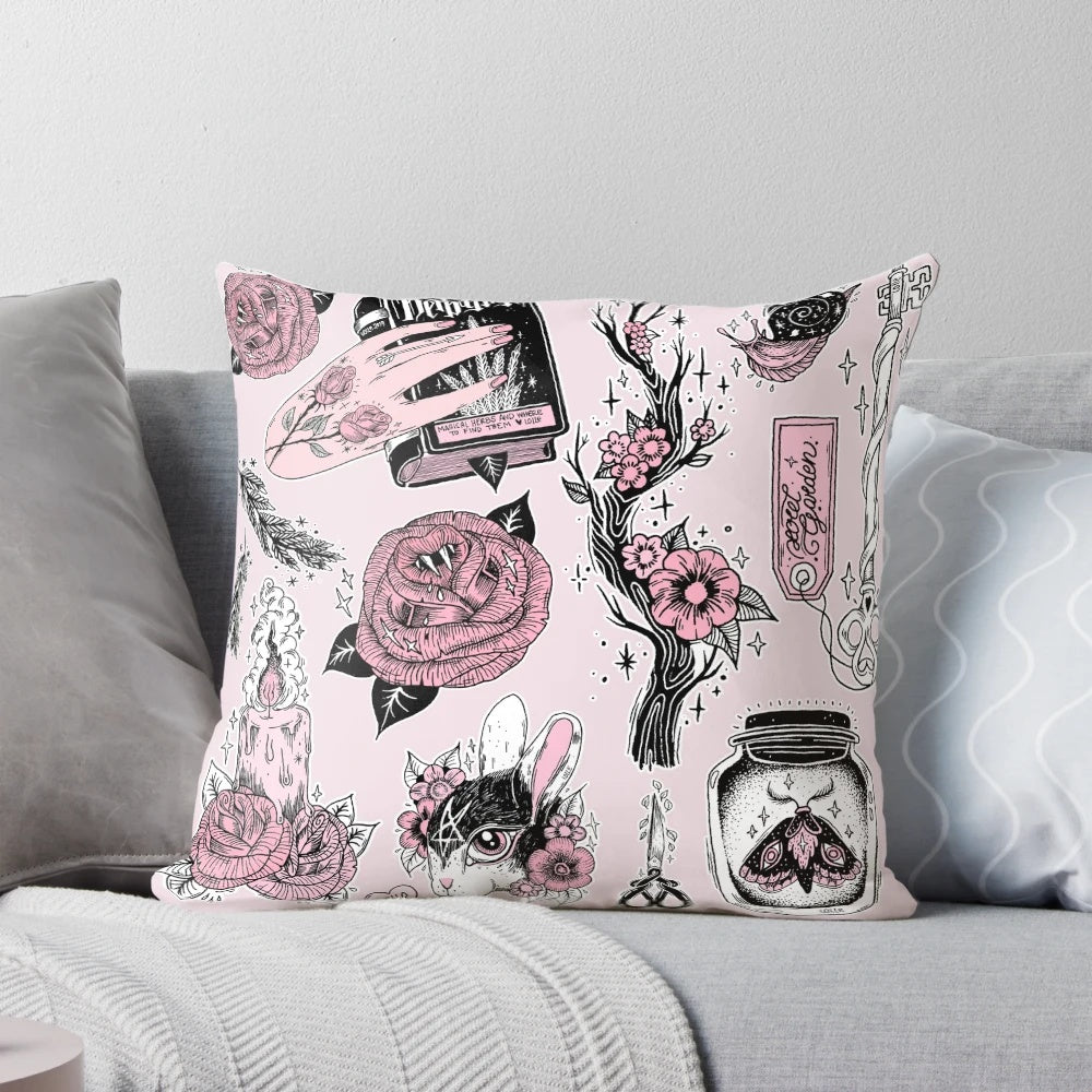 Ostara Pillow featuring a spring equinox design with floral and nature elements