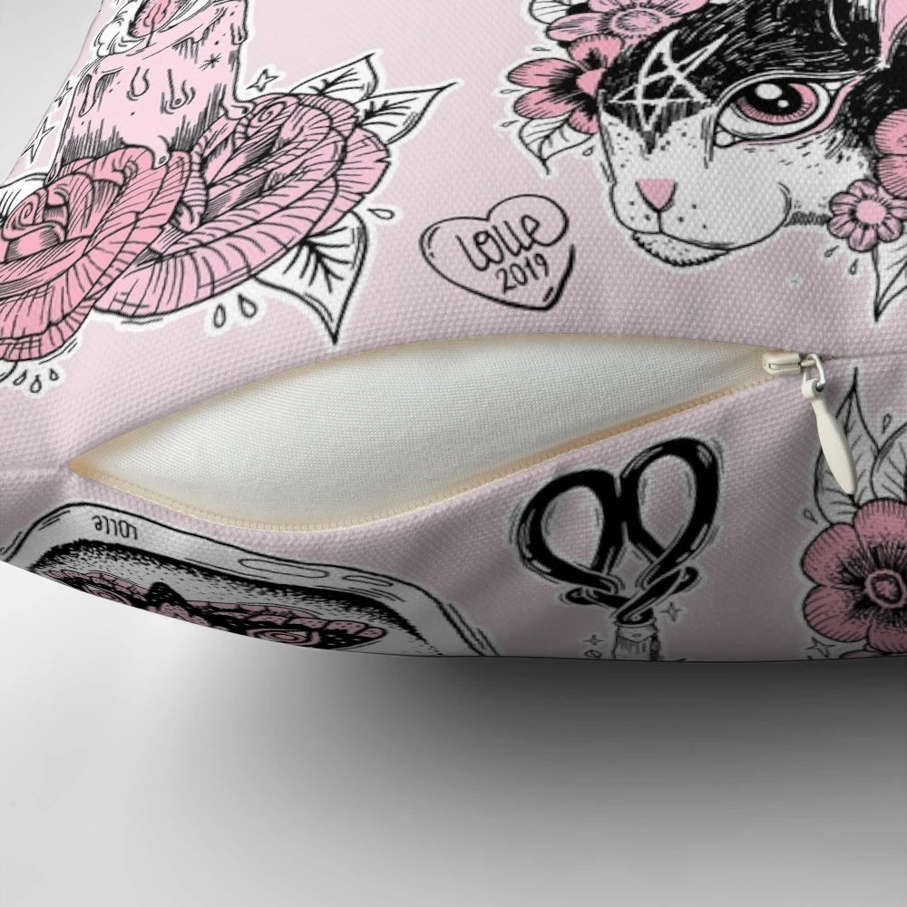 Ostara Pillow featuring a spring equinox design with floral and nature elements