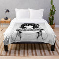 Plush blanket with erotic anime-inspired illustrations and cosplay-themed neko girl motif