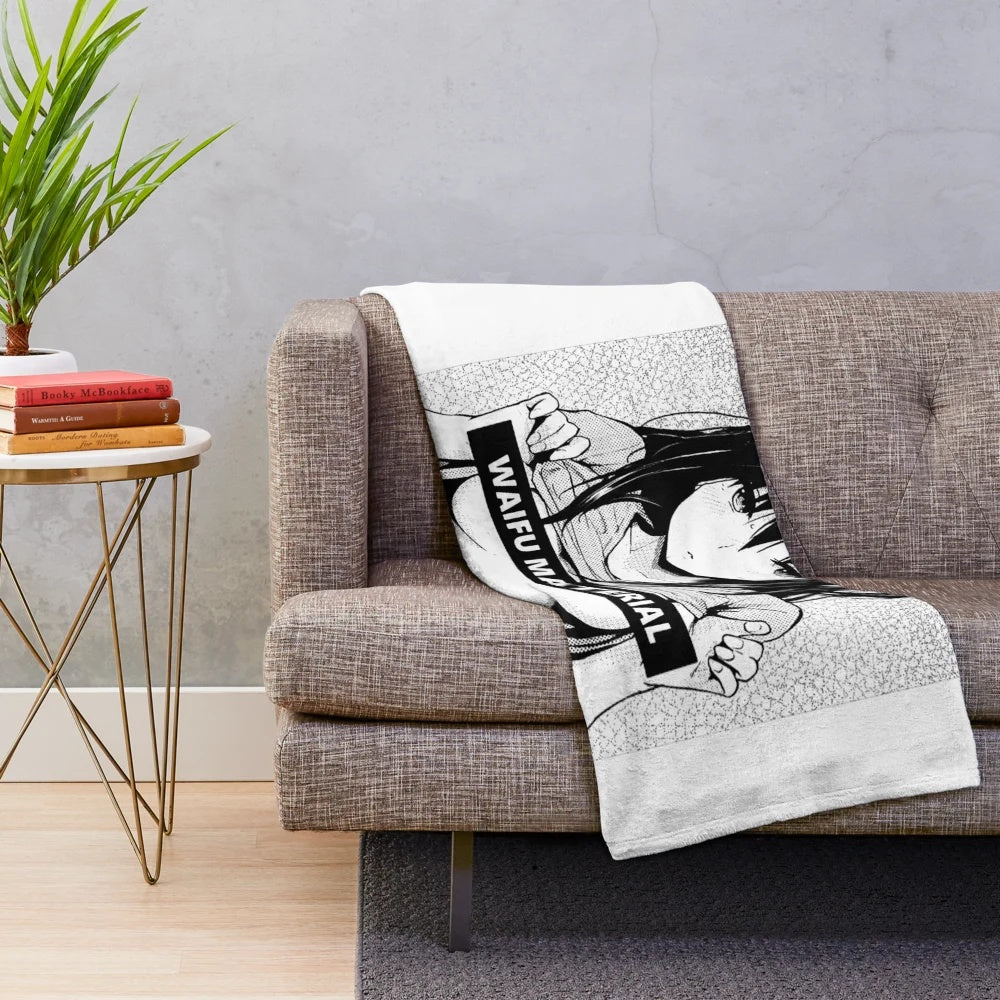 Plush blanket with erotic anime-inspired illustrations and cosplay-themed neko girl motif