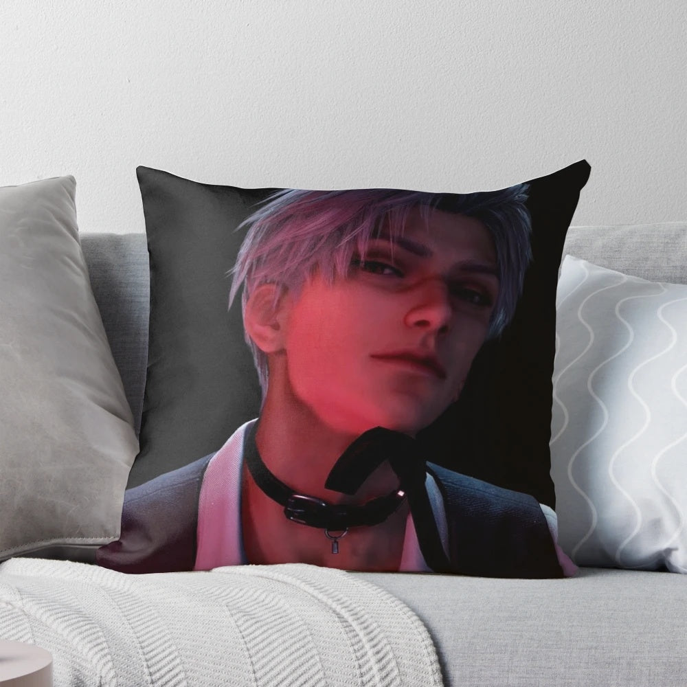 Cozy pillow featuring a sci-fi inspired romantic illustration