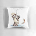 Watercolor illustration of an otter fishing for trout in a river