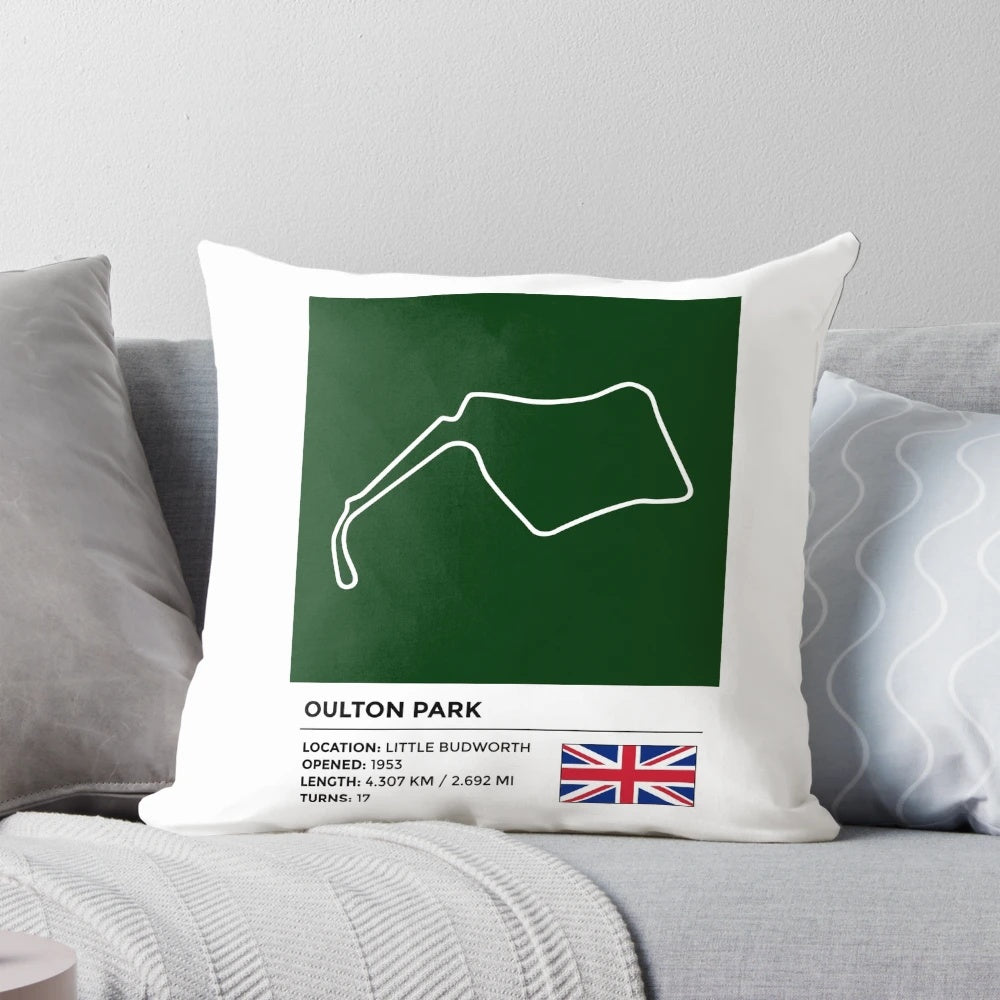 Oulton Park racing circuit pillow featuring iconic motorsport track