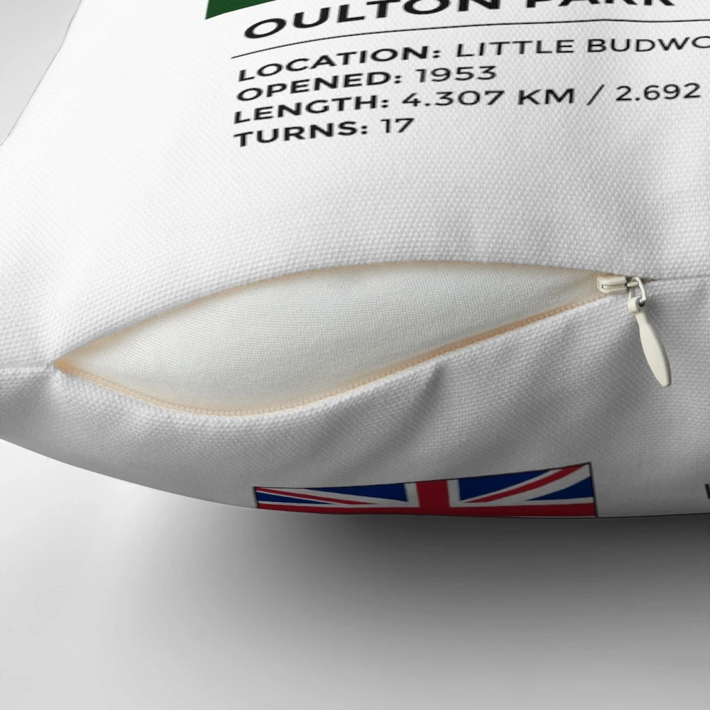 Oulton Park racing circuit pillow featuring iconic motorsport track