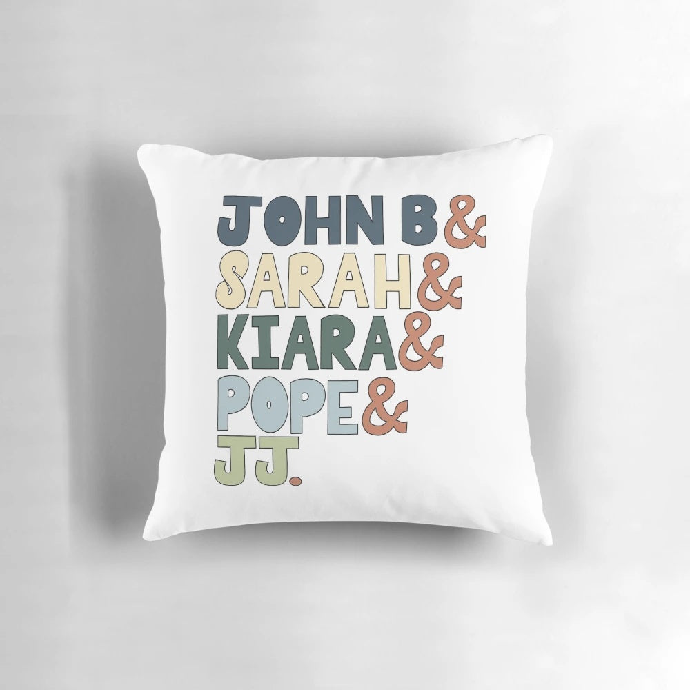 Outer Banks Inspired Pillow with Characters John B, Sarah, Kiara, Pope, and JJ