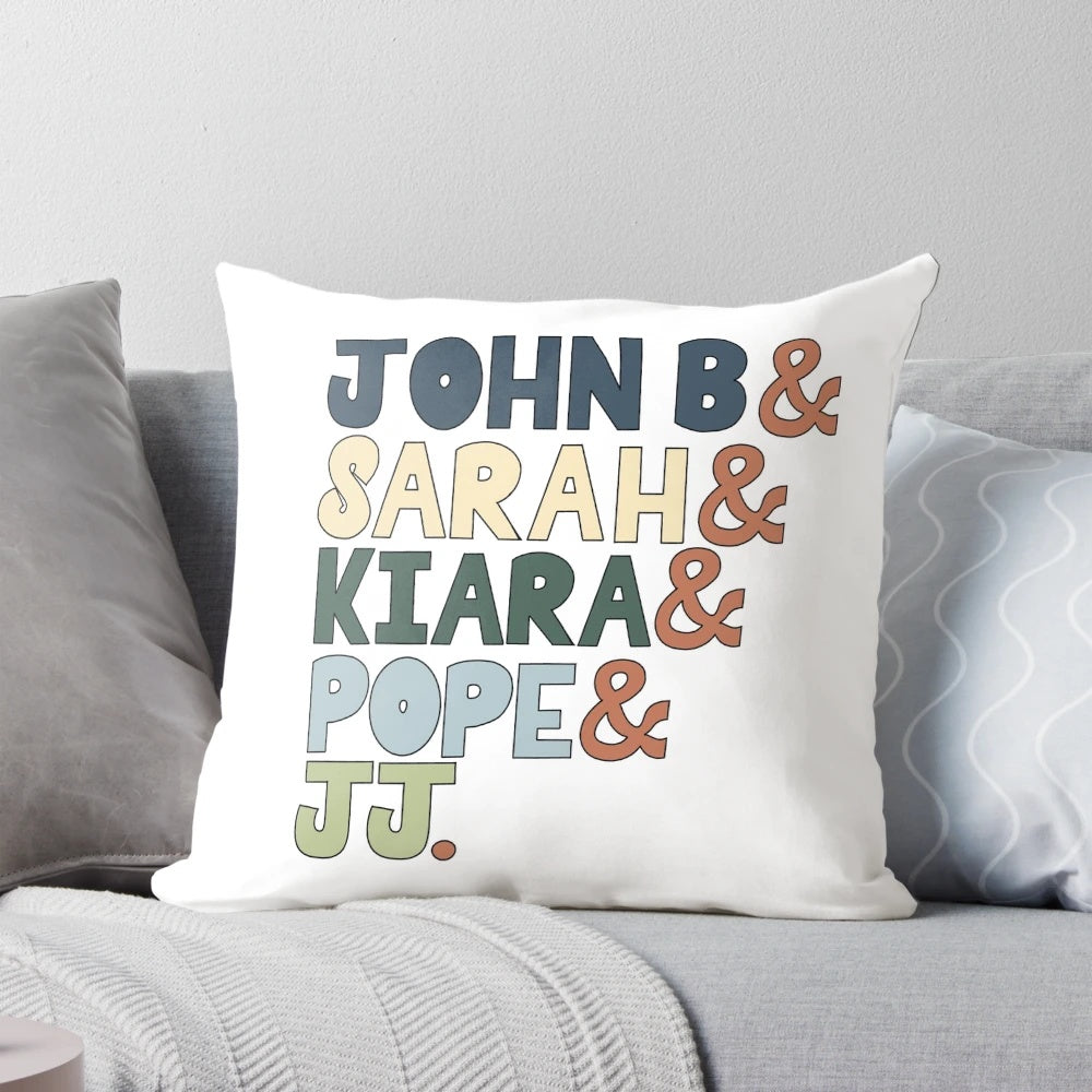 Outer Banks Inspired Pillow with Characters John B, Sarah, Kiara, Pope, and JJ