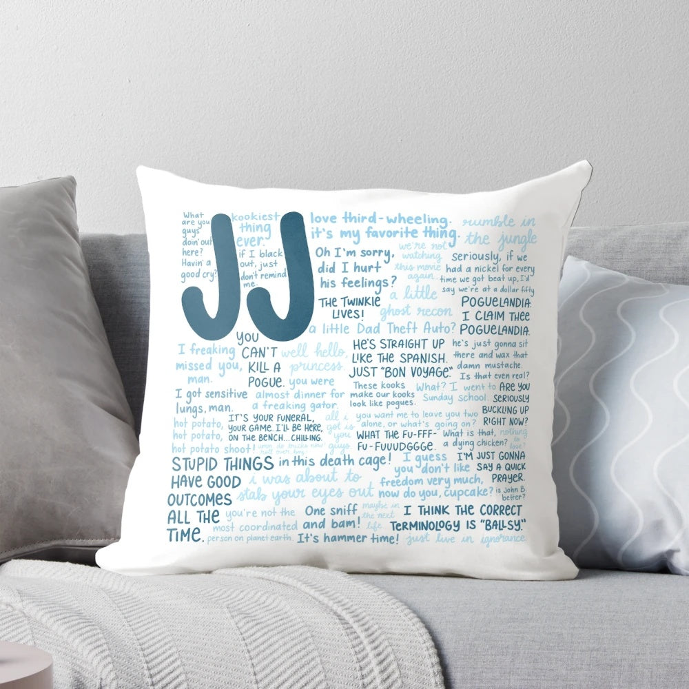 Outer Banks JJ Quotes Throw Pillow, featuring inspirational quotes from the popular Netflix series