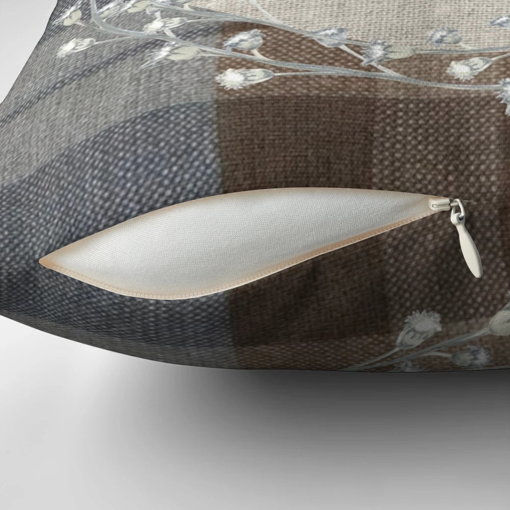 Outlander-inspired pillow featuring the Fraser tartan pattern and a dragonfly and thistle design