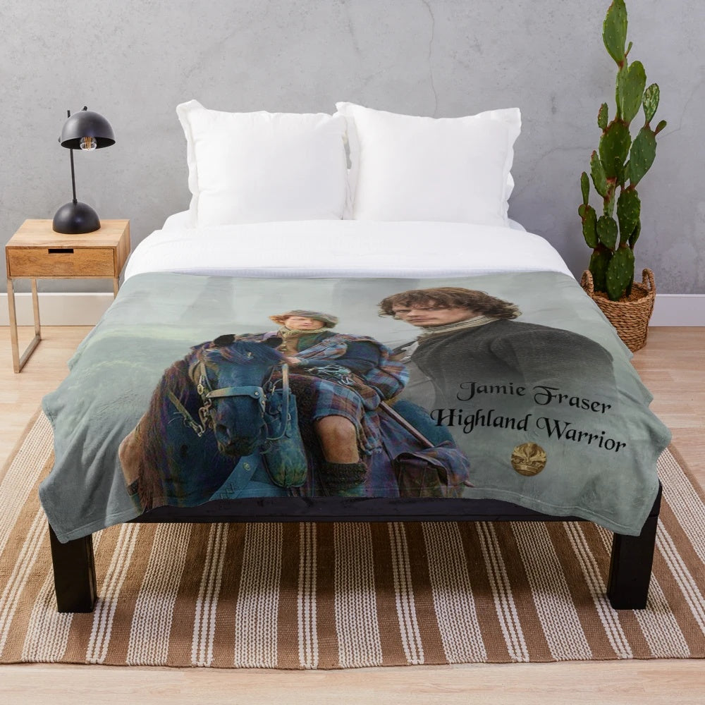 Outlander-inspired plush blanket featuring the highland warrior Jamie Fraser