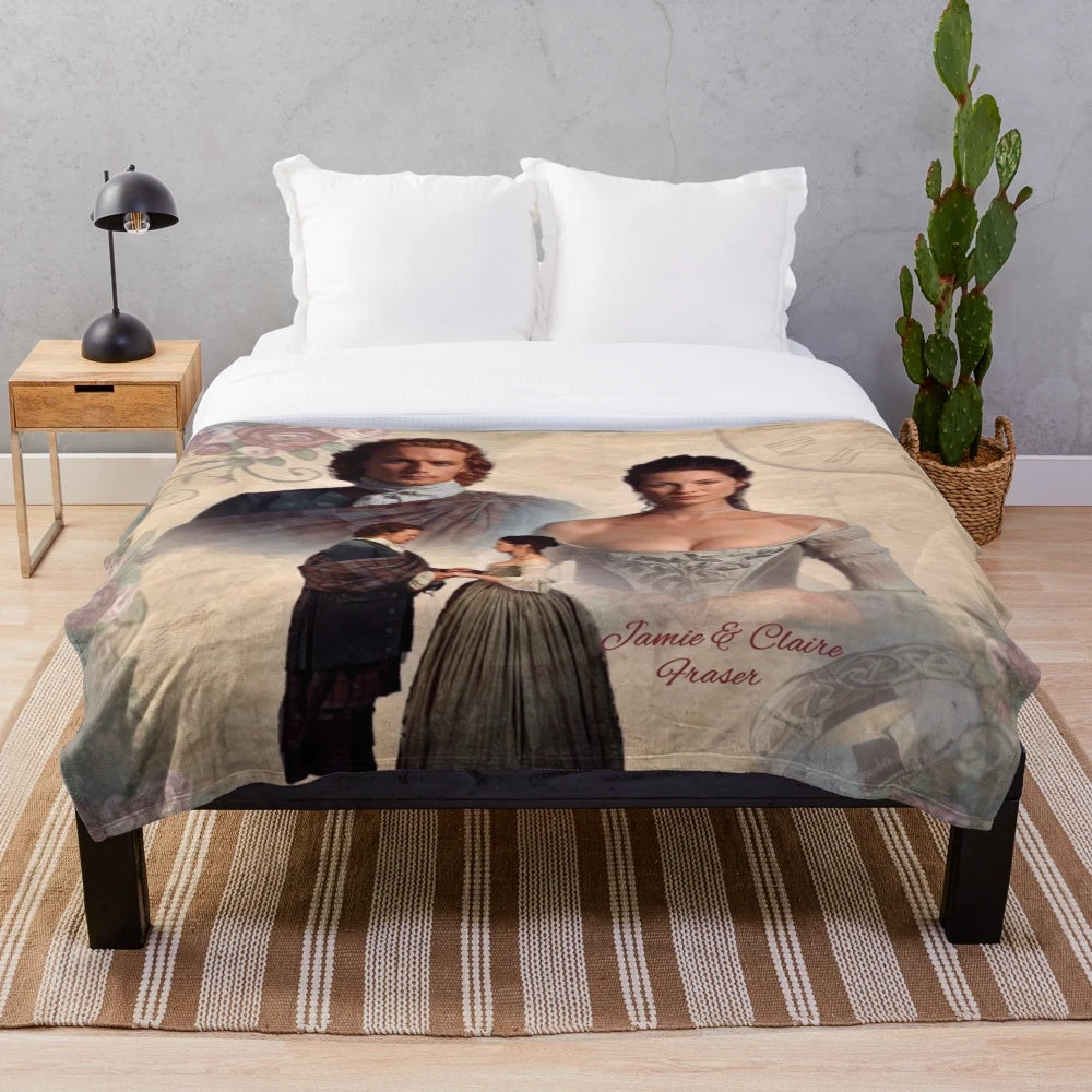 Outlander-inspired plush blanket featuring Jamie and Claire Fraser