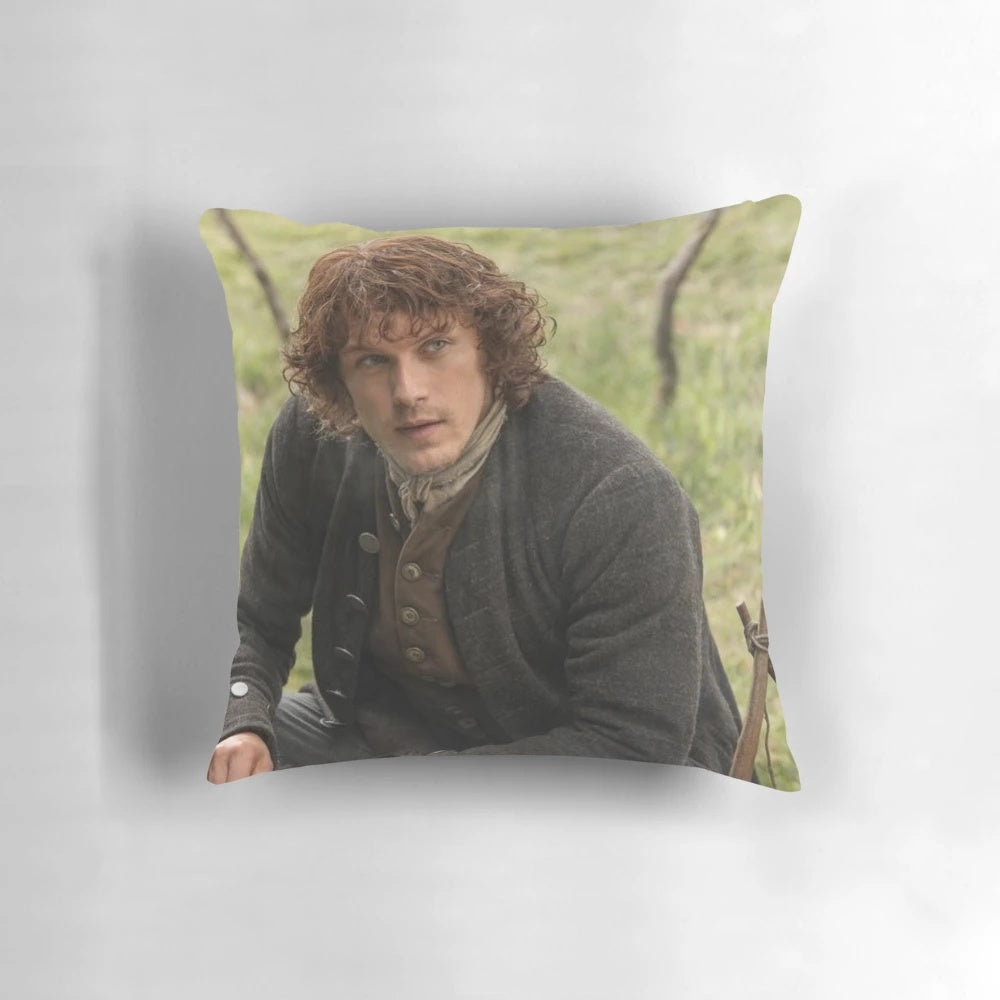 Outlander inspired throw pillow featuring the character Jamie Fraser
