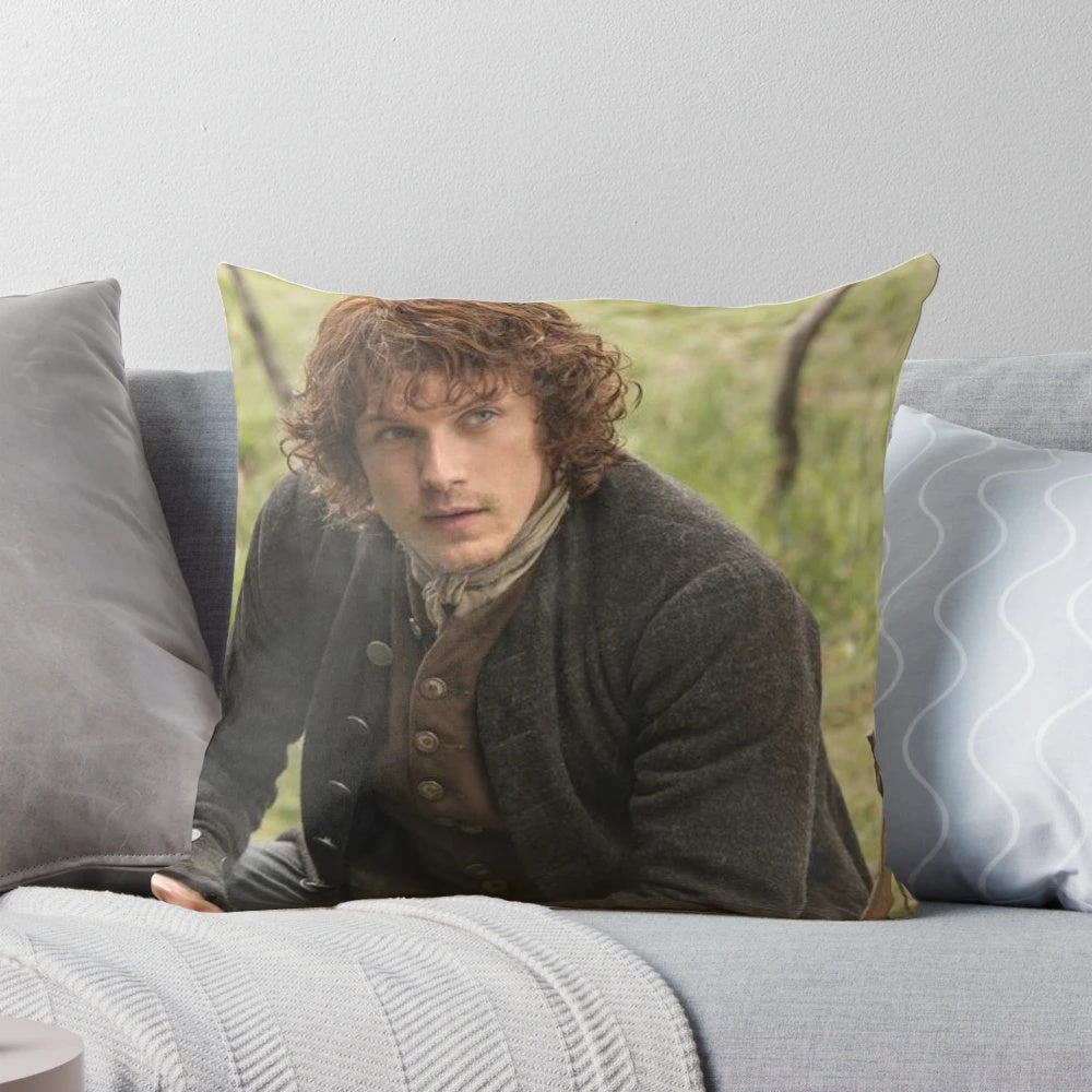 Outlander inspired throw pillow featuring the character Jamie Fraser