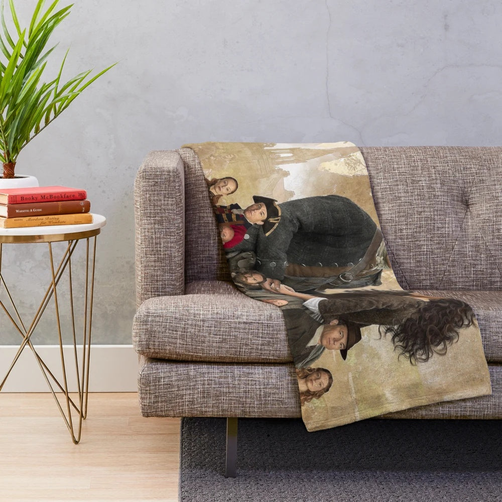 Outlander-inspired plush blanket with intricate designs