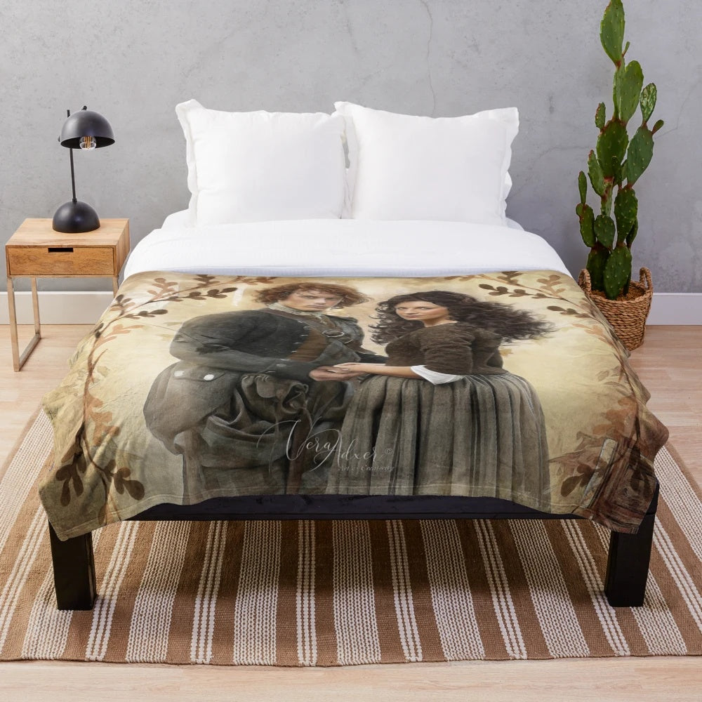 Outlander-themed plush blanket with show imagery