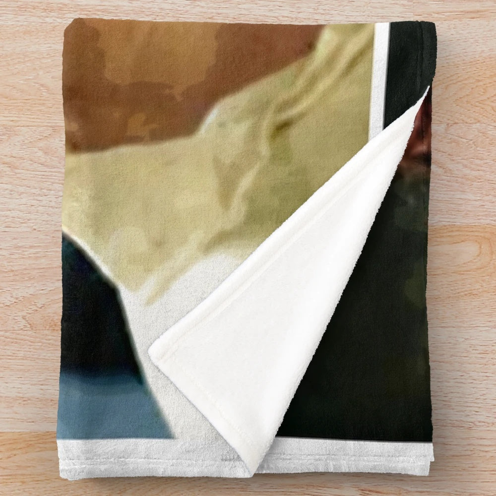 Outlander-themed plush blanket with the phrase "Je Suis Prest.