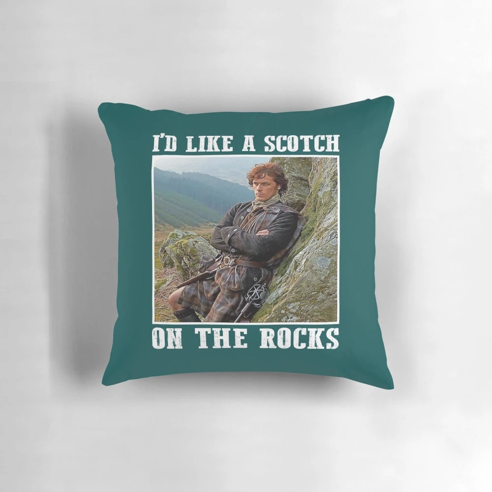 Outlander Scotch on the Rocks Pillow featuring Jamie Fraser and Claire Fraser