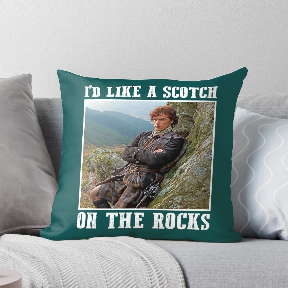 Outlander Scotch on the Rocks Pillow featuring Jamie Fraser and Claire Fraser