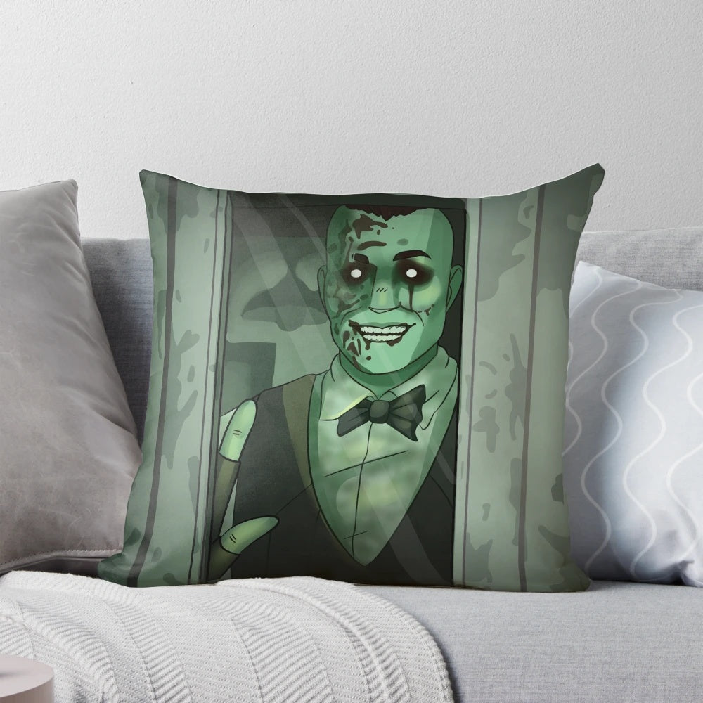 Outlast-inspired pillow with Eddie Gluskin's face and the Outlast Whistleblower logo