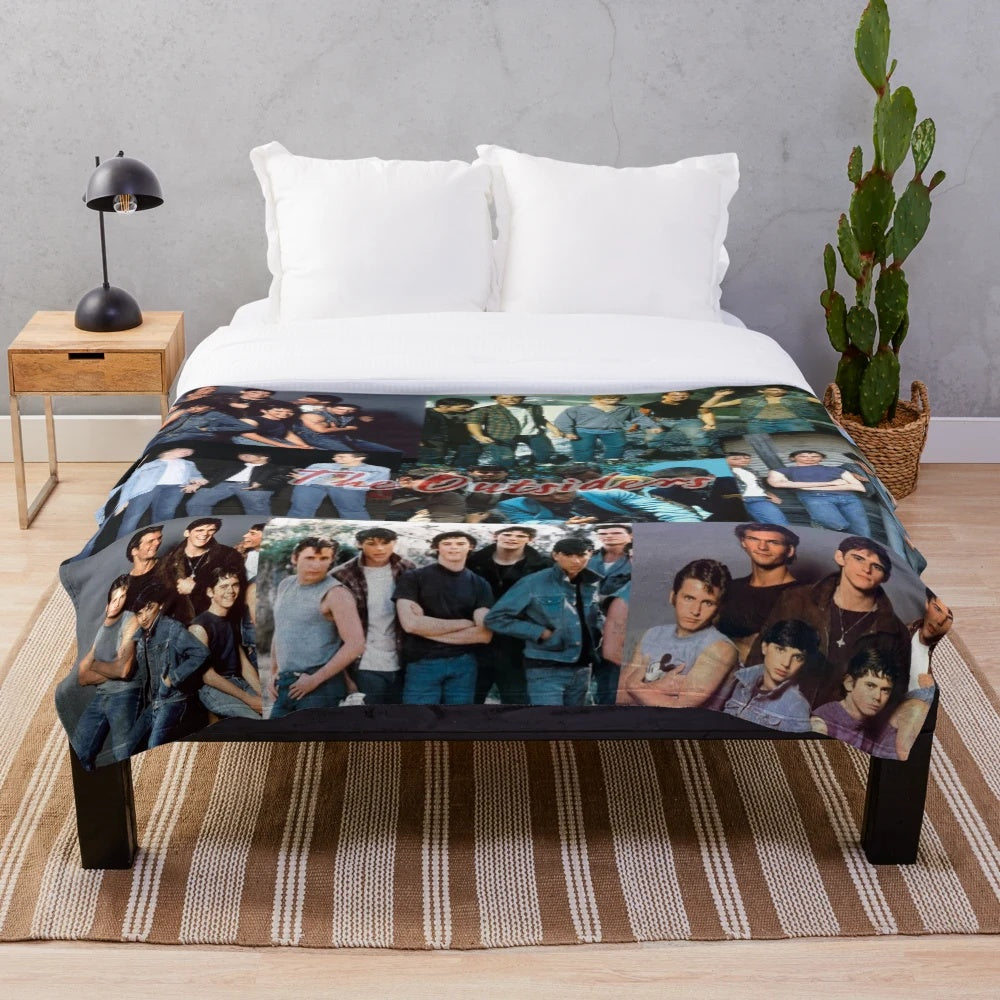 Plush blanket featuring a collage of scenes from the classic film "The Outsiders