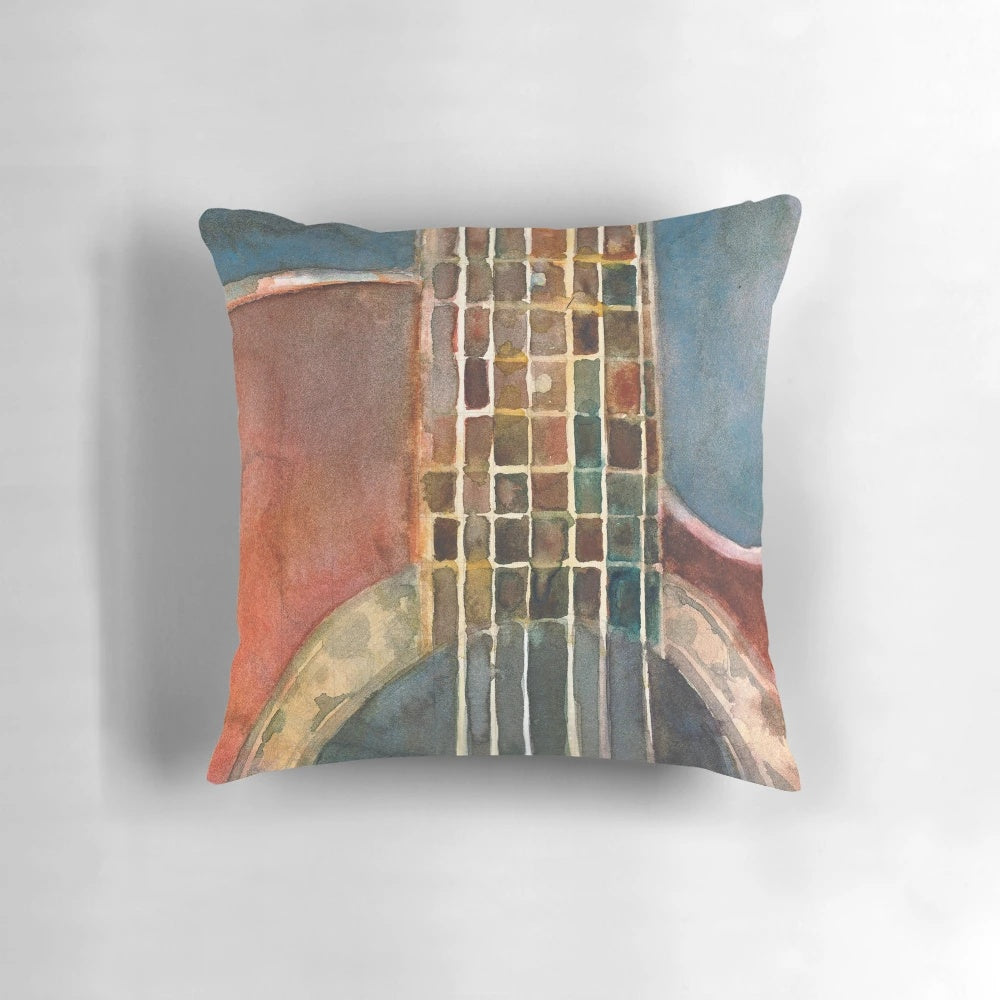 Ovation Acoustic Guitar Pillow with Vibrant Guitar Watercolor Art