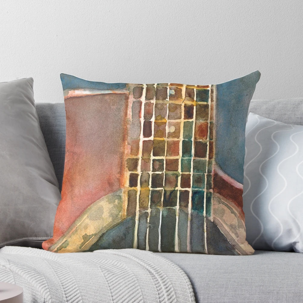 Ovation Acoustic Guitar Pillow with Vibrant Guitar Watercolor Art