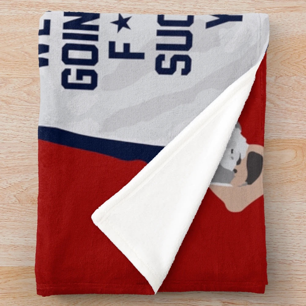 Soft and cozy plush blanket featuring a hockey player design
