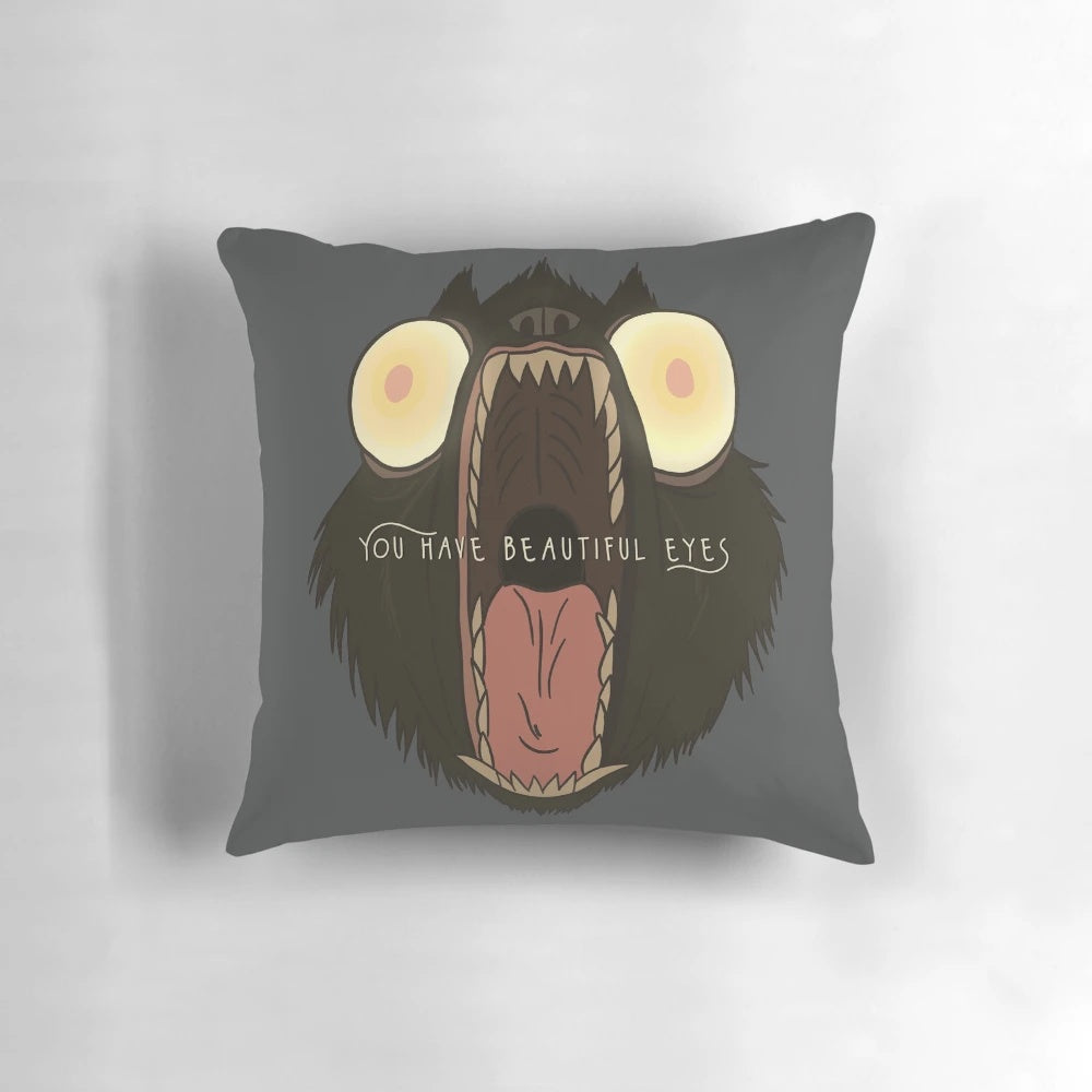 Cozy "You Have Beautiful Eyes!" Pillow featuring the iconic characters from the cartoon "Over the Garden Wall
