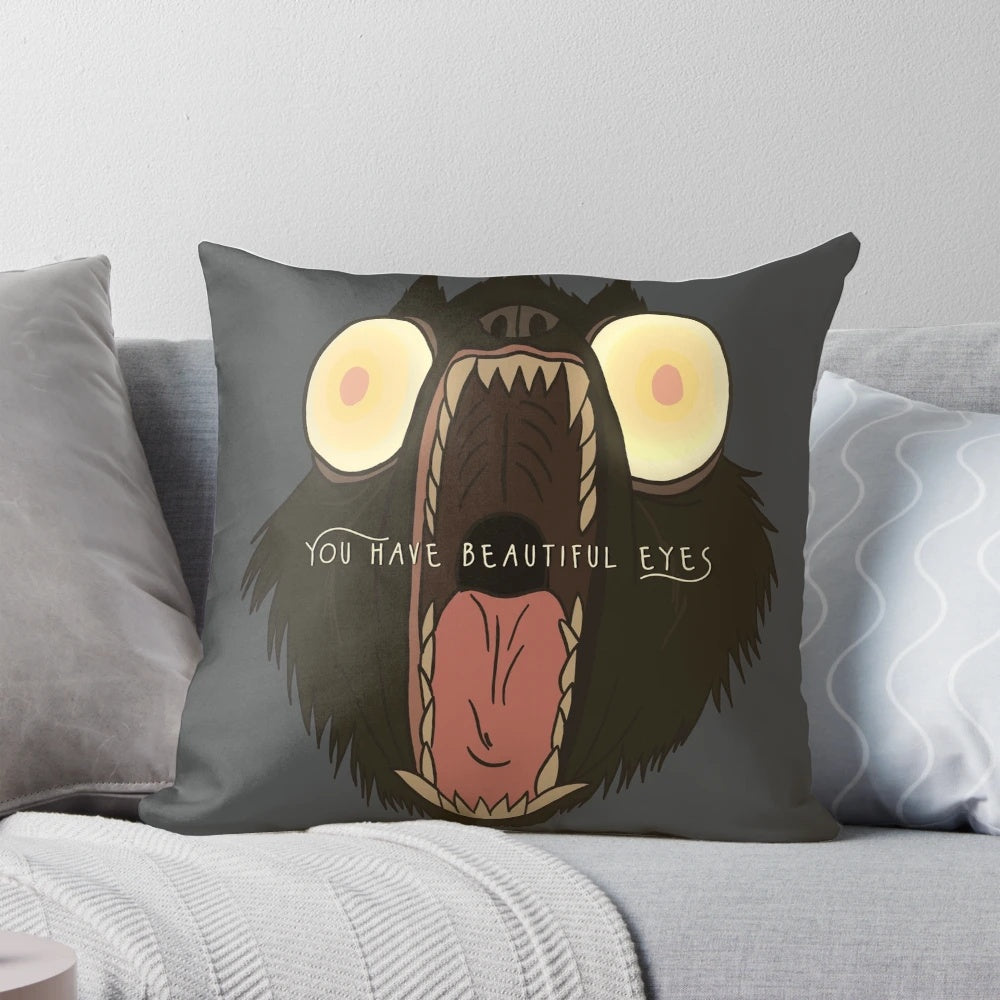 Cozy "You Have Beautiful Eyes!" Pillow featuring the iconic characters from the cartoon "Over the Garden Wall
