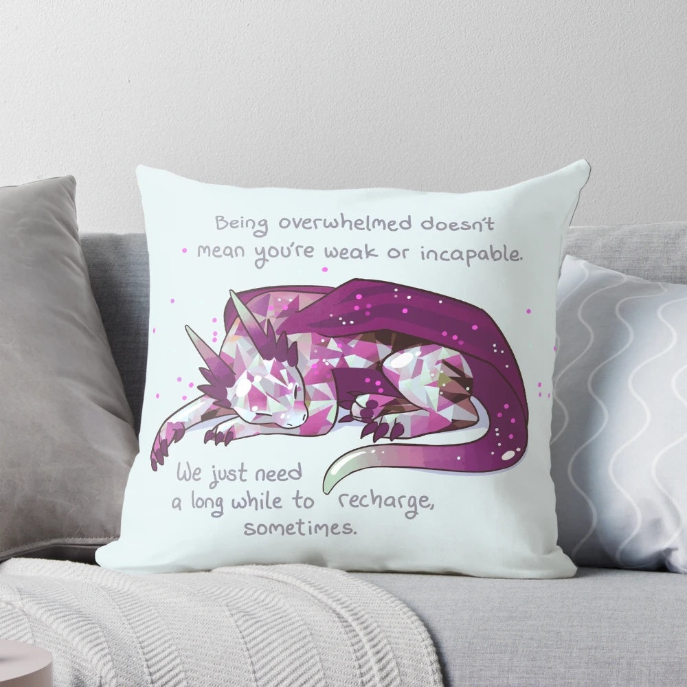 Soft, plush gemstone dragon pillow for mental health and self-care