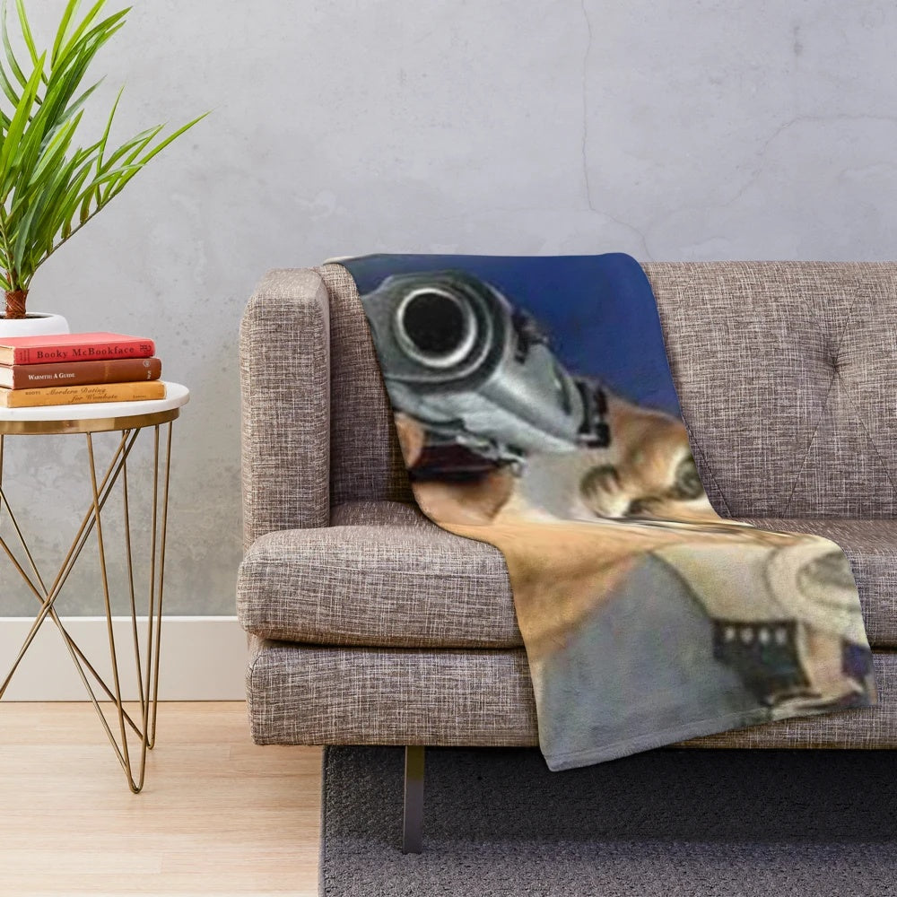 Oversized plush blanket with image of Big Floppa, a popular Russian cat meme