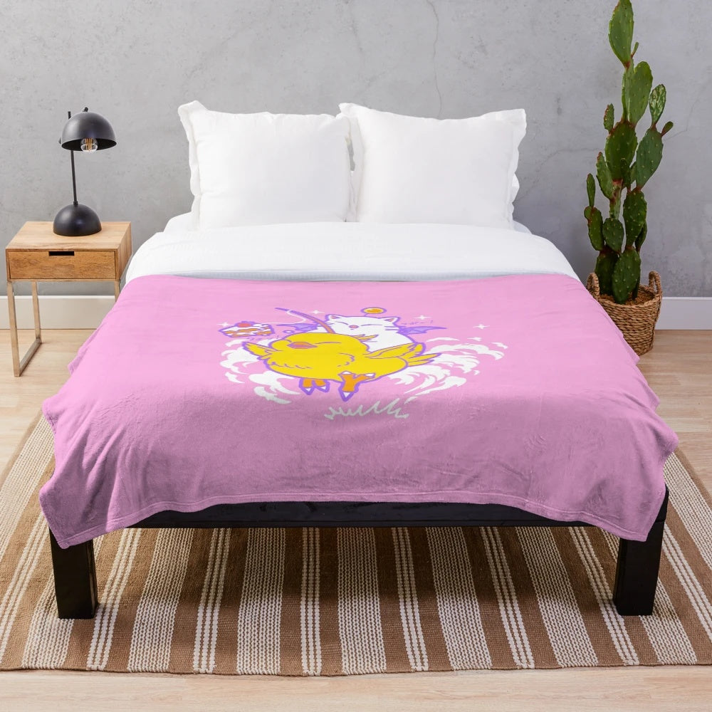 Oversized anime-inspired plush blanket with cute kawaii design