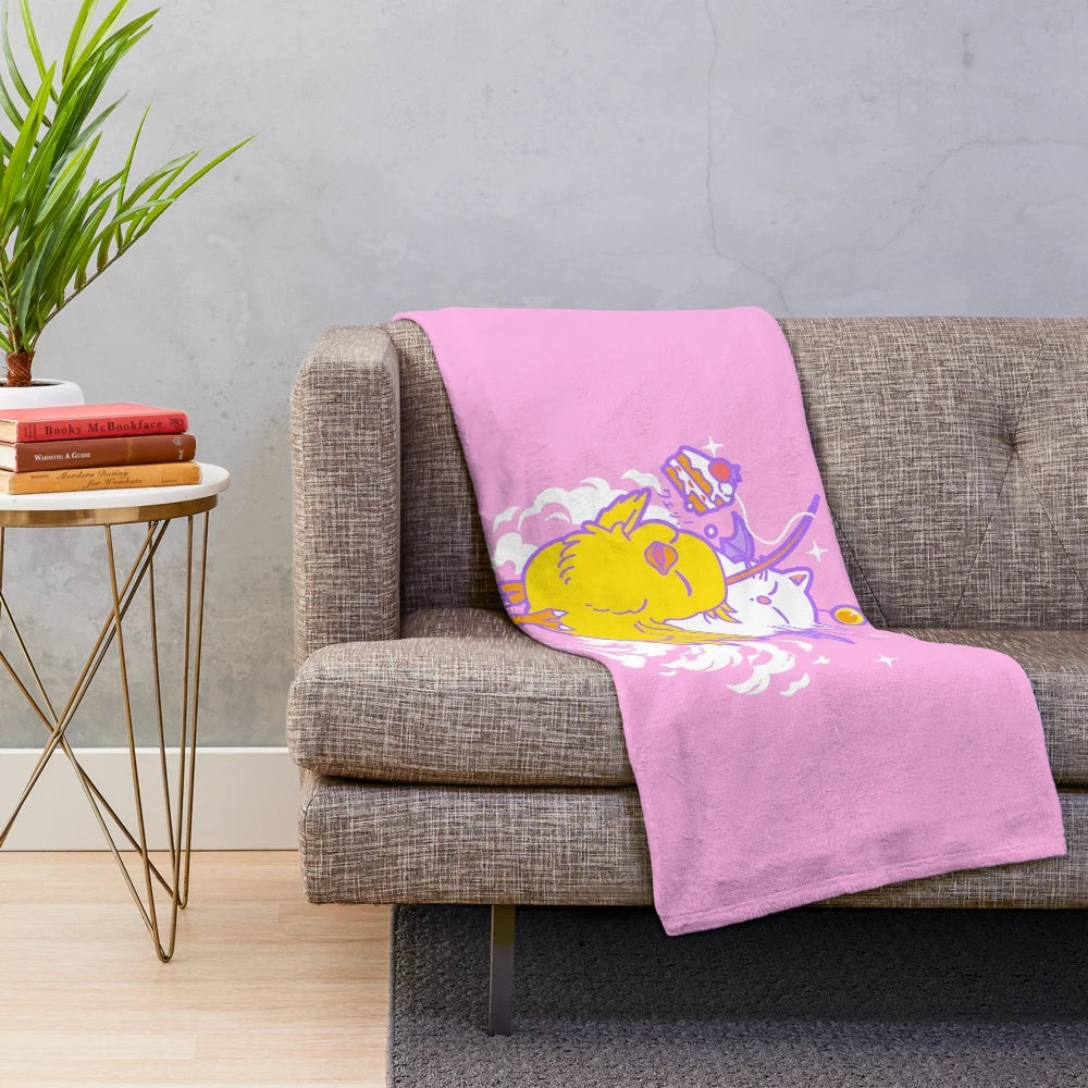 Oversized anime-inspired plush blanket with cute kawaii design