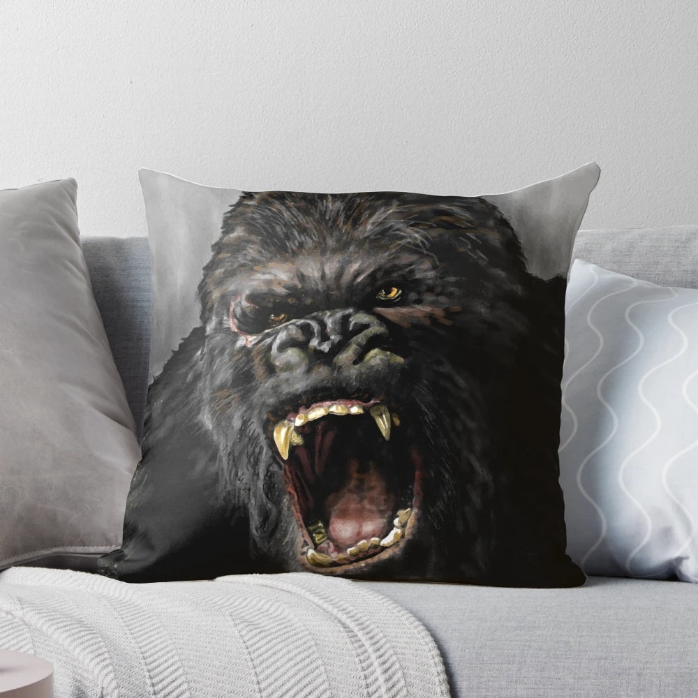 Oversized plush pillow in the shape of a giant ape, inspired by classic movie characters