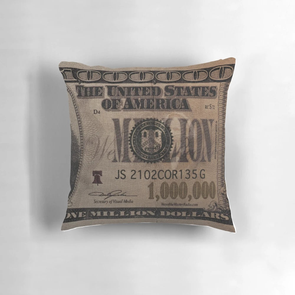 Jumbo one million dollar bill pillow with large president portrait
