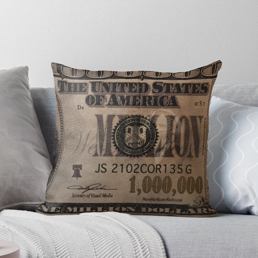 Jumbo one million dollar bill pillow with large president portrait