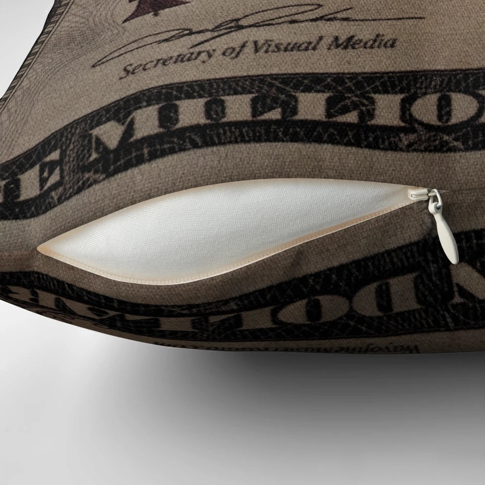 Jumbo one million dollar bill pillow with large president portrait